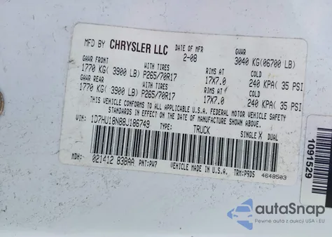 2008 Dodge Ram 1500 St/Sxt из США, поврежденный, VIN 1D7HU18N88J186749